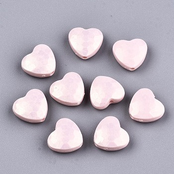 Spray Painted Acrylic Beads, Rubberized Style, Faceted, Heart, Pink, 10.5x11.5x5mm, Hole: 1.5mm, about 1350pcs/500g