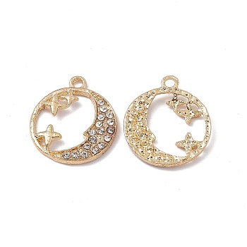 Alloy Rhinestones Pendants, Moon with Star Charms, Golden, 20.5x17.5x2mm, Hole: 1.8mm
