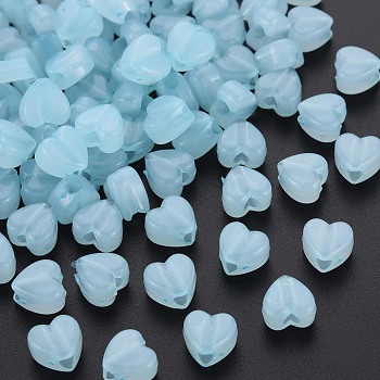 Imitation Jelly Acrylic Beads, Heart, Light Sky Blue, 8x8.5x5.5mm, Hole: 2.5mm, about 2030pcs/500g