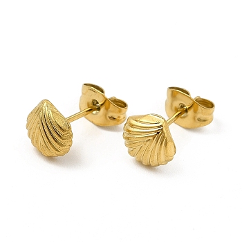 Ion Plating(IP) 304 Stainless Steel Shell Shape Stud Earrings for Women, Real 18K Gold Plated, 7x7mm, Pin: 0.8mm