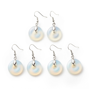 Opalite Donut Dangle Earrings, Platinum Plated Brass Jewelry for Women, Cadmium Free & Lead Free, 41mm, Pin: 0.6mm