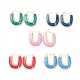 Enamel Half Round Hoop Earrings with Clear Cubic Zirconia(EJEW-F306-07G)-1