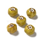 Vintage Porcelain Pumpkin Beads, Antique Style Glazed Ceramic Beads, Goldenrod, 12~12.5x10mm, Hole: 2.5mm(PORC-L080-H16)