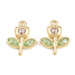 Alloy & Glass Pendants, Faceted Tulip Flower Charms, Long-Lasting Plated, Rack Plating, Golden, 19.5x16x4mm, Hole: 1.7mm(GL-CBA415D-25G)