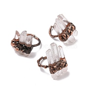 Triple Natural Quartz Crystal Irregular Bullet Open Cuff Ring, Brass Gothic Jewelry for Women, Cadmium Free & Lead Free, Red Copper, US Size 7 1/4(17.5mm)(G-I330-16R)