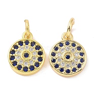 Real 18K Gold Plated Brass Micro Pave Cubic Zirconia Pendants, with Jump Ring, Evil Eye Charms, Colorful, 12.5x10x2.5mm, Hole: 3.5mm(KK-L209-039G-06)
