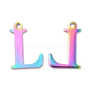 Ion Plating(IP) 304 Stainless Steel Alphabet Charms, Rainbow Color, Letter.L, 12x8x1mm, Hole: 1mm(STAS-H122-L-M)