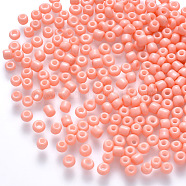 6/0 Baking Paint Glass Round Seed Beads, Light Salmon, 4~5x3~4mm, Hole: 1~2mm, about 4500pcs/pound(SEED-S036-01C-17)