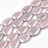 Electroplate Natural Freshwater Shell Beads Strands, Teardrop, Pink, 18x13x4mm, Hole: 1mm, about 23pcs/strand, 16.14 inch(41cm)(X-SHEL-R049-026A)