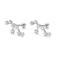 Brass Micro Pave Clear Cubic Zirconia Stud Earrings, with 304 Stainless Steel Pin and Ear Nut, Constellation/Zodiac Sign, Platinum, Leo, 15.5x6mm, Pin: 0.8mm(EJEW-F258-01H-P)