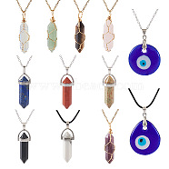 DIY Pendant Necklace Making Kits, included Natural & Synthetic Gemstone Pendants, Handmade Lampwork Evil Eye Pendants, Waxed Cord & 304 Stainless Steel Necklace, Mixed Color(DIY-TA0001-39)