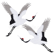 2Pcs 2 Style Crane Pattern Water Soluble Computerized Embroidery Cloth Sew on Appliques, Costume Accessories, Black, 225x200x1mm, 1pc/style(PATC-FG0001-67B)
