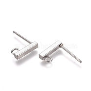 304 Stainless Steel Stud Earring Findings, with Loop, Rectangle, Stainless Steel Color, 10x2x2mm, Hole: 1.5~1.8mm, Pin: 0.8mm(STAS-E482-03B-P)