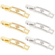 BENECREAT 6Pcs 2 Colors Rectangle with Cross Rack Plating Brass Micro Pave Clear Cubic Zirconia Watch Band Clasps, Cadmium Free & Lead Free, Long-Lasting Plated, Platinum & Golden, 33x7x4mm, Hole: 4x3mm, 3pcs/color(KK-BC0009-77)