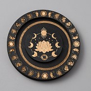 Round Wood Bracelet Display Trays, Printed Moon Bracelet Tray Ornaments, for Home Decoration, Black, Lotus Pattern, 9.55x0.9cm, Notch: 1.3cm(AJEW-WH0258-821A-01)