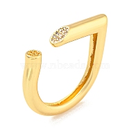 Rack Plating Brass with Clear Cubic Zirconia Half Round Open Cuff Rings, Long-Lasting Plated, Lead Free & Cadmium Free, Real 18K Gold Plated, Inner Diameter: 18.5x17.5mm(RJEW-Q784-22G)