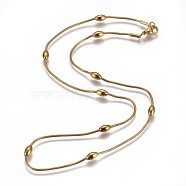 304 Stainless Steel Herringbone Chain Necklaces, with Beads and Lobster Claw Clasps, Golden, 18 inch(45.8cm), 1.2mm(NJEW-F261-19G)