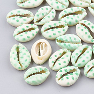 Printed Cowrie Shell Beads, No Hole/Undrilled, Light Green, 20~26x13~18x5~7mm(SHEL-S274-02C)