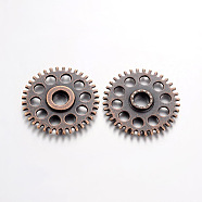 Tibetan Style Alloy Steampunk Chandelier Components, Gear, Cadmium Free & Nickel Free & Lead Free, Red Copper, 26x4mm, Hole: 2mm(TIBE-5302-R-FF)