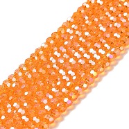 Transparent Glass Beads, 32 Facets, AB Color Plated, Round, Dark Orange, 4.5x4mm, Hole: 1mm, about 94~95pcs/strand, 13.98''(35.5cm)(EGLA-A035-T4mm-B05)