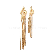 Clear Cubic Zirconia Star Chandelier Earrings, Rack Plating Brass Chain Tassel Asymmetrical Earrings for Women, Cadmium Free & Lead Free, Real 18K Gold Plated, 81x11.5mm, Pin: 0.8mm(EJEW-P221-32G)