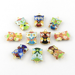 Cloisonne Pendant, Owl, Mixed Color, About 31.5mm long, 20mm wide, 6.5mm thick, hole: 4mm(CLB103Y)