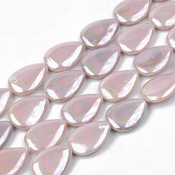 Electroplate Natural Freshwater Shell Beads Strands, Teardrop, Pink, 18x13x4mm, Hole: 1mm, about 23pcs/strand, 16.14 inch(41cm)(X-SHEL-R049-026A)