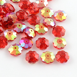 AB-Color Plated Flower Transparent Glass Beads, Marguerite Beads, Faceted, Red, 9.5~10x4mm, Hole: 1mm(GLAA-R160-01AB)