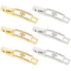 6Pcs 2 Colors Rectangle with Cross Rack Plating Brass Micro Pave Clear Cubic Zirconia Watch Band Clasps, Cadmium Free & Lead Free, Long-Lasting Plated, Platinum & Golden, 33x7x4mm, Hole: 4x3mm, 3pcs/color(KK-BC0009-77)