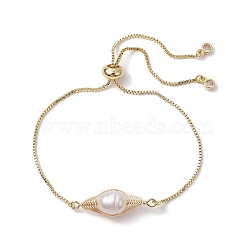 Natural Pearl Link Slider Braceket, with Brass Box Chains, Golden, Inner Diameter: 3-1/8 inch(7.9cm)(BJEW-JB10055)