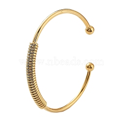 Ion Plating(IP) 304 Stainless Steel Cuff Bangles for Women, with 201 Stainless Steel Beads, Long-Lasting Plated, Spring Pattern, Real 18K Gold Plated, 0.25~0.55cm, Inner Diameter: 2-3/8 inch(6cm)(BJEW-M310-02G)
