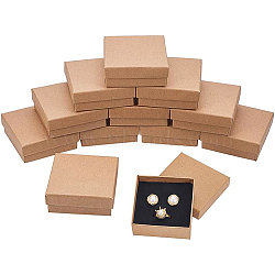 Kraft Paper Cardboard Jewelry Set Boxes, Earring and Necklace Box, Square, BurlyWood, 7x7x2.6cm, 16pcs/set(CBOX-BC0001-10)