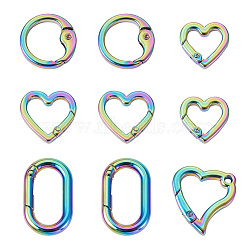 10Pcs 5 Style Zinc Alloy Spring Gate Rings, Oval & Heart & Ring, Multi-color, 2pcs/style(PALLOY-GN0001-02)