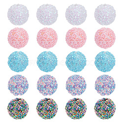 20Pcs 5 Colors Acrylic Beads, Glitter Beads,with Sequins/Paillette, Round, Mixed Color, 19.5~20x19mm, Hole: 2.5mm, 4pcs/color(SACR-AR0001-17)