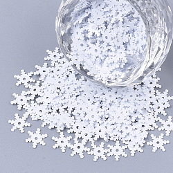 Ornament Accessories, PVC Plastic Paillette/Sequins Beads, Christmas Snowflake, White, 7.5x7.5x0.3mm, Hole: 1mm, about 1000pcs/bag(PVC-T005-053)