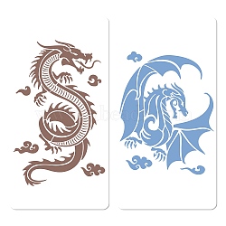 2Pcs 2 Styles PET Plastic Hollow Out Drawing Painting Stencils Templates, Rectangle, Dragon, 300x200mm, 1pc/style(DIY-WH0478-001)