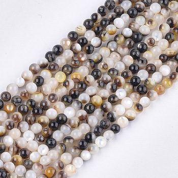 Black Lip Shell Beads Strands, Round, Black, 3.5~4mm, Hole: 0.7mm, about 96pcs/strand, 15.3 inch