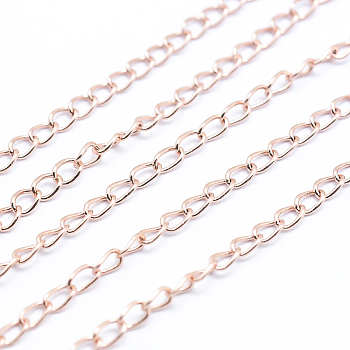 Brass Twisted Chains Curb Chains, Unwelded, Lead Free & Nickel Free & Cadmium Free, Long-Lasting Plated, Rose Gold, Link: 3x2.5x0.5mm