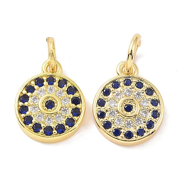 Real 18K Gold Plated Brass Micro Pave Cubic Zirconia Pendants, with Jump Ring, Evil Eye Charms, Colorful, 12.5x10x2.5mm, Hole: 3.5mm