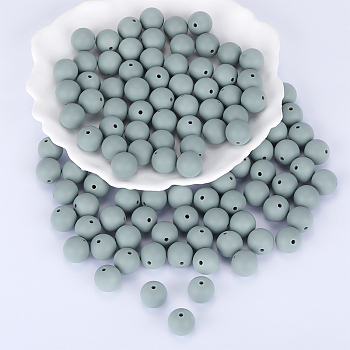 Round Silicone Focal Beads, Chewing Beads For Teethers, DIY Nursing Necklaces Making, Aqua, 15mm, Hole: 2mm