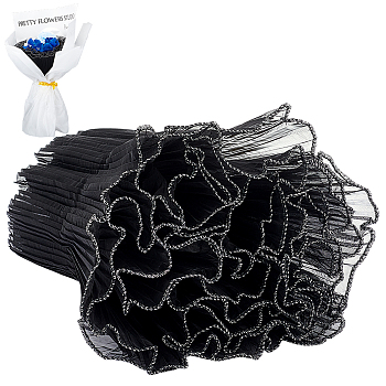 Pleated Gauze Yarn Flower Bouquets Wrapping Packaging, Suitable for Mother's Day Gift Giving Decoration, Black, 27~28mm