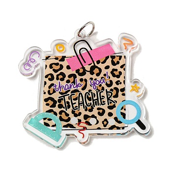 Teachers' Day Double-Sided Printed Acrylic Pendants, with Iron Jump Ring, Word, 39.5x41.5x3mm, Hole: 5.5mm