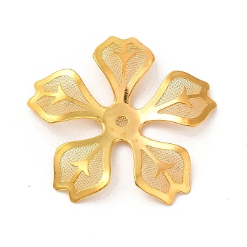 Brass Bead Cap, with Iron Finding, Etched Metal Embellishments, Flower, Golden, 32x33.5x4mm, Hole: 2mm