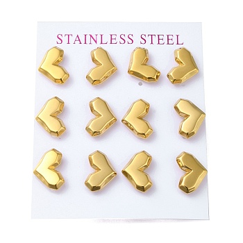 PVD Vacuum Plating 304 Stainless Steel Stud Earring, Heart, Golden, 13x11.5mm, 12pcs/set