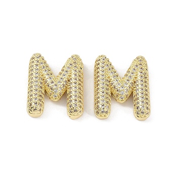 Brass Micro Pave Clear Cubic Zirconia Pendants, Letter M, 26.5x23.5x6mm, hole: 3.5x2mm