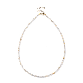 Natural Rutilated Quartz Beaded Necklaces, with Golden Plated Brass Chain Extender and Spring Ring Clasps, Golden, 17.32~17.52 inch(44~44.5cm)