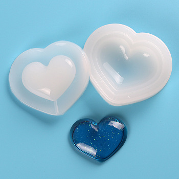 Shaker Mold, DIY Quicksand Jewelry Silicone Molds, Resin Casting Molds, For UV Resin, Epoxy Resin Jewelry Making, Heart, White, 55x65mm, 2pcs/set