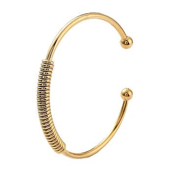 Ion Plating(IP) 304 Stainless Steel Cuff Bangles for Women, with 201 Stainless Steel Beads, Long-Lasting Plated, Spring Pattern, Real 18K Gold Plated, 0.25~0.55cm, Inner Diameter: 2-3/8 inch(6cm)