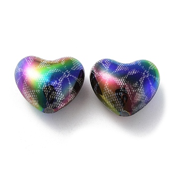 UV Plating Opeque Acrylic Beads, Iridescent, Heart, Heart, 19.5x22x12.5mm, Hole: 2.5mm