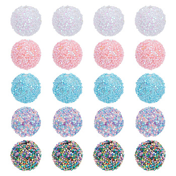 20Pcs 5 Colors Acrylic Beads, Glitter Beads,with Sequins/Paillette, Round, Mixed Color, 19.5~20x19mm, Hole: 2.5mm, 4pcs/color